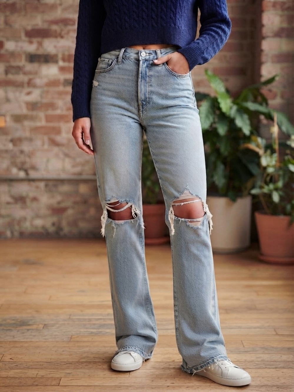 Hollister Light Wash High Rise Distressed Dad Jeans Size 7R (W28 x L31)